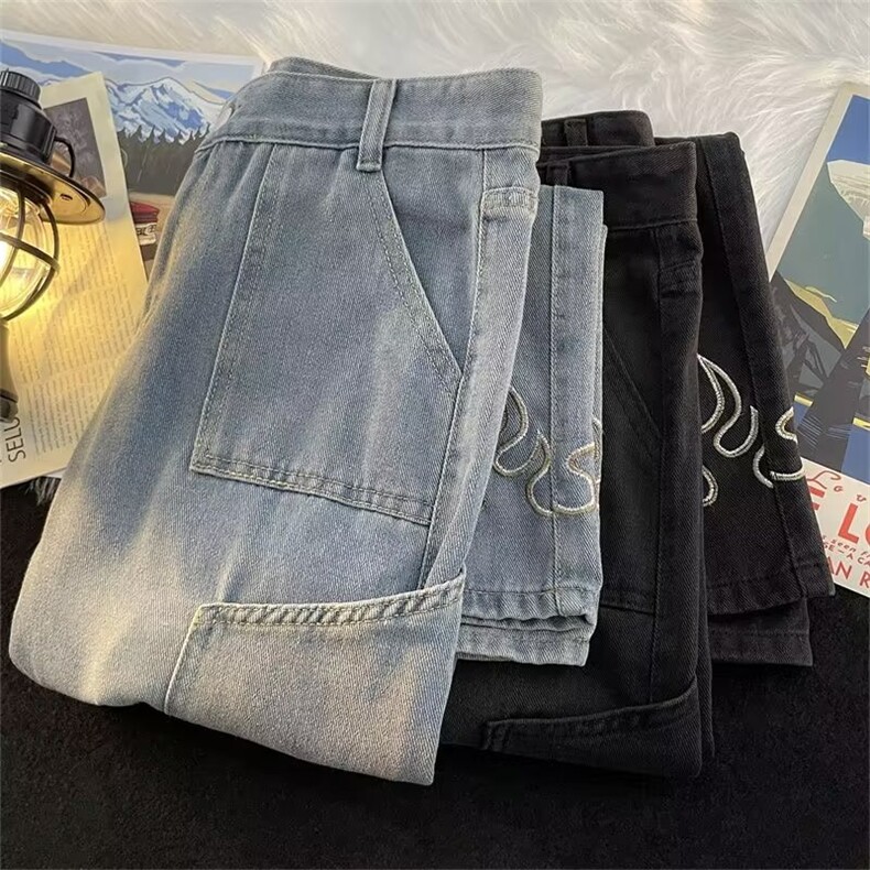美式vibe裤子潮牌复古水洗牛仔裤男高街宽松直筒阔腿裤NK5735-P43,男装牛仔裤,星座1008