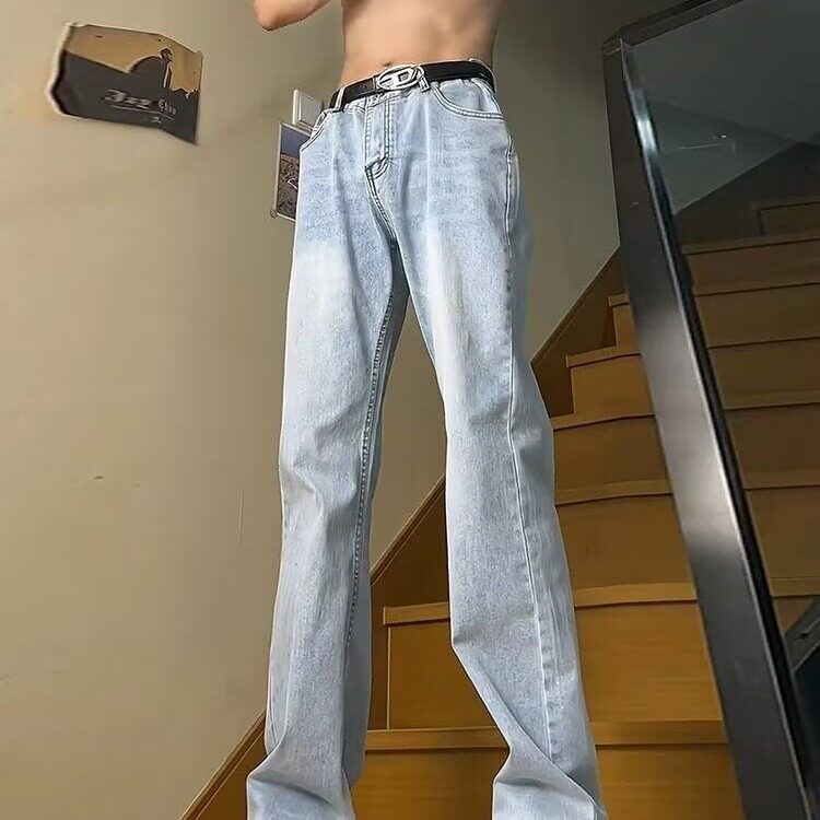 美式复古牛仔裤男春夏季新款高街宽松显瘦设计感阔腿直筒长裤子,男装牛仔裤,星座506A