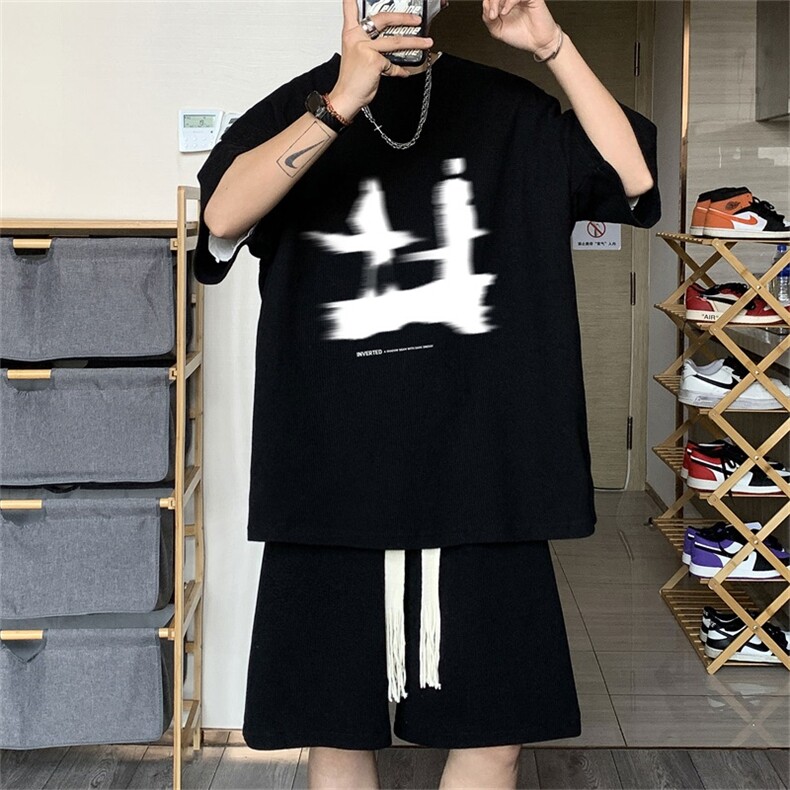 TZDTHV852P45夏季华夫格套装男T恤短裤两件套港风,男装牛仔裤,电商A028