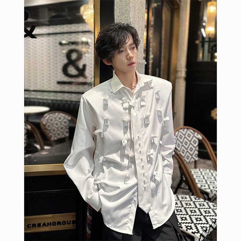 现货 25设计感重工男士钉珠领带白色衬衫cs123-p118图片