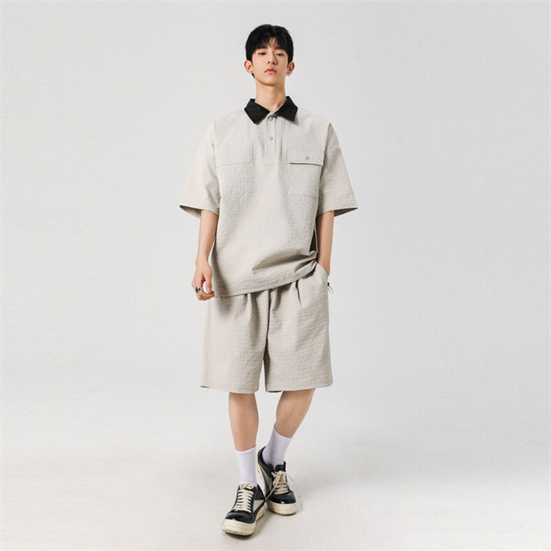 GENIOLAMODE慵懒风工装POLO衫穿搭男士夏季休闲运动套装潮流男装,男装牛仔裤,星座210-1