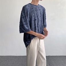 2023港风文艺短袖男夏季宽松潮流五分袖T恤复古百搭，男装T恤，星座716-4