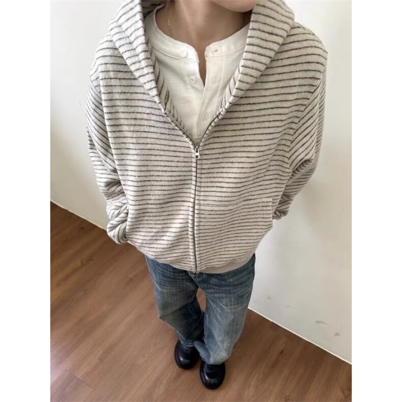 ins原宿日系文艺潮流百搭慵懒原版条纹复合连帽卫衣简约WHT252,男装卫衣,星座1116A（原606A-3）
