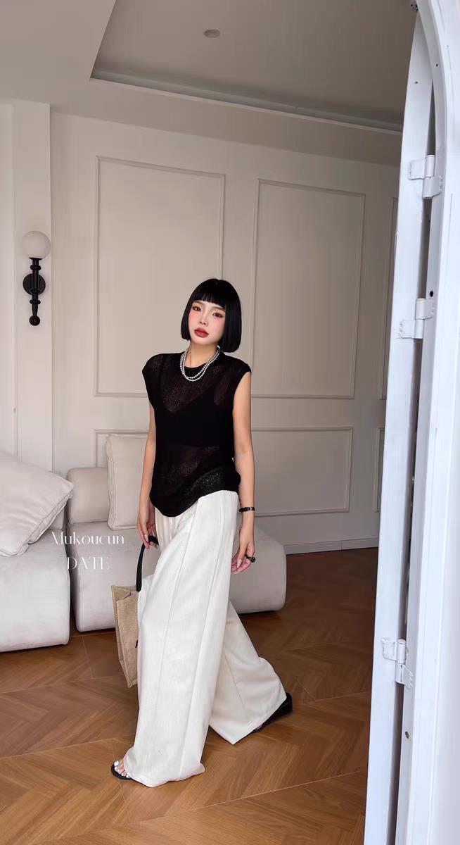 2025春夏款圆领百搭显瘦舒适宽松无袖针织背心女,女装T恤,斯尔特羊绒