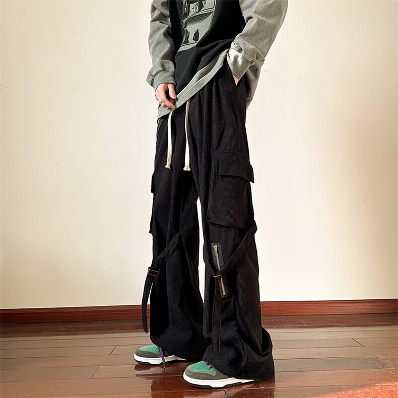 美式街头hiphop裤子男ins欧美灯芯绒拉链工装裤休闲裤K0917-P43,男装休闲裤,星座308B-1