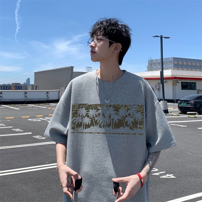 量大优！ 供视频！港风 华夫格短袖T恤半袖男HT230-特P18图片