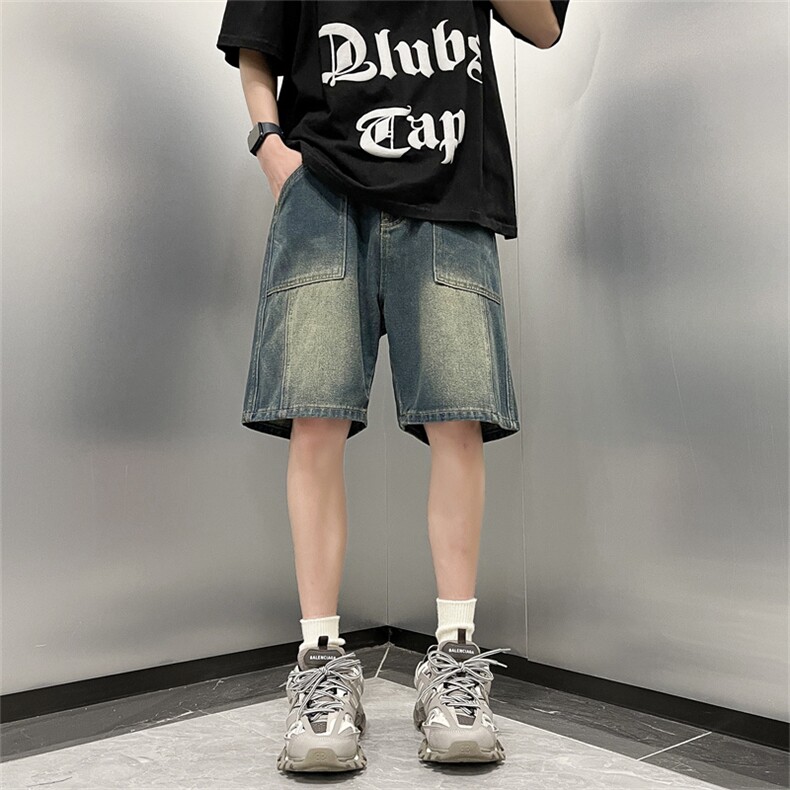 牛仔短裤男士夏季直筒宽松中裤美式潮牌五分裤子男款DK0916-P38,男装牛仔裤,星座308B-1