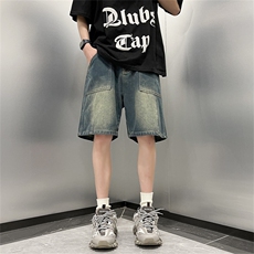 牛仔短裤男士夏季直筒宽松中裤美式潮牌五分裤子男款DK0916-P38，男装牛仔裤，星座308B-1