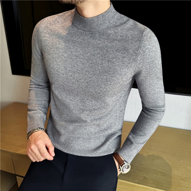 高品质打底~含尼龙~纯色厚款半高领毛衣男修身中领针织M811-P35特图片