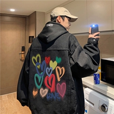 大货春季新款情侣连帽牛仔外套大码男夹克牛仔上衣JK1068-P88，男装工装外套，星座1103-3