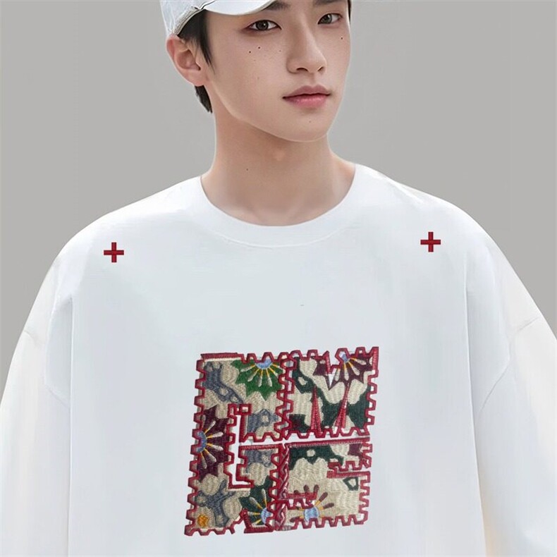 网图现货美式宽松复古刺绣圆领T恤男8131/特P30,男装T恤,星座205-3