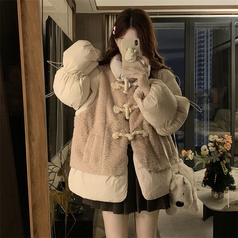 2026年秋冬季新款港风潮牌宽松假两件立领保暖棉服女 ZM471-P118图片