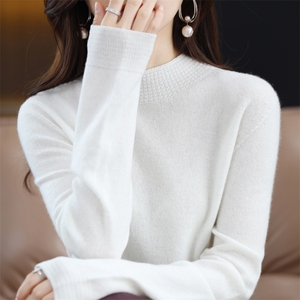 半高领五分袖针织衫女羊毛打底衫套头内搭半袖T恤百搭外穿薄上衣图片