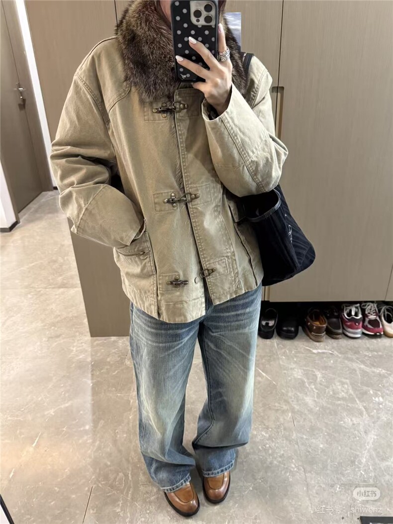 网图美式解构拼接座山雕棉服男冬季做旧短款外套加绒加厚棉衣,男装棉衣,电商C307