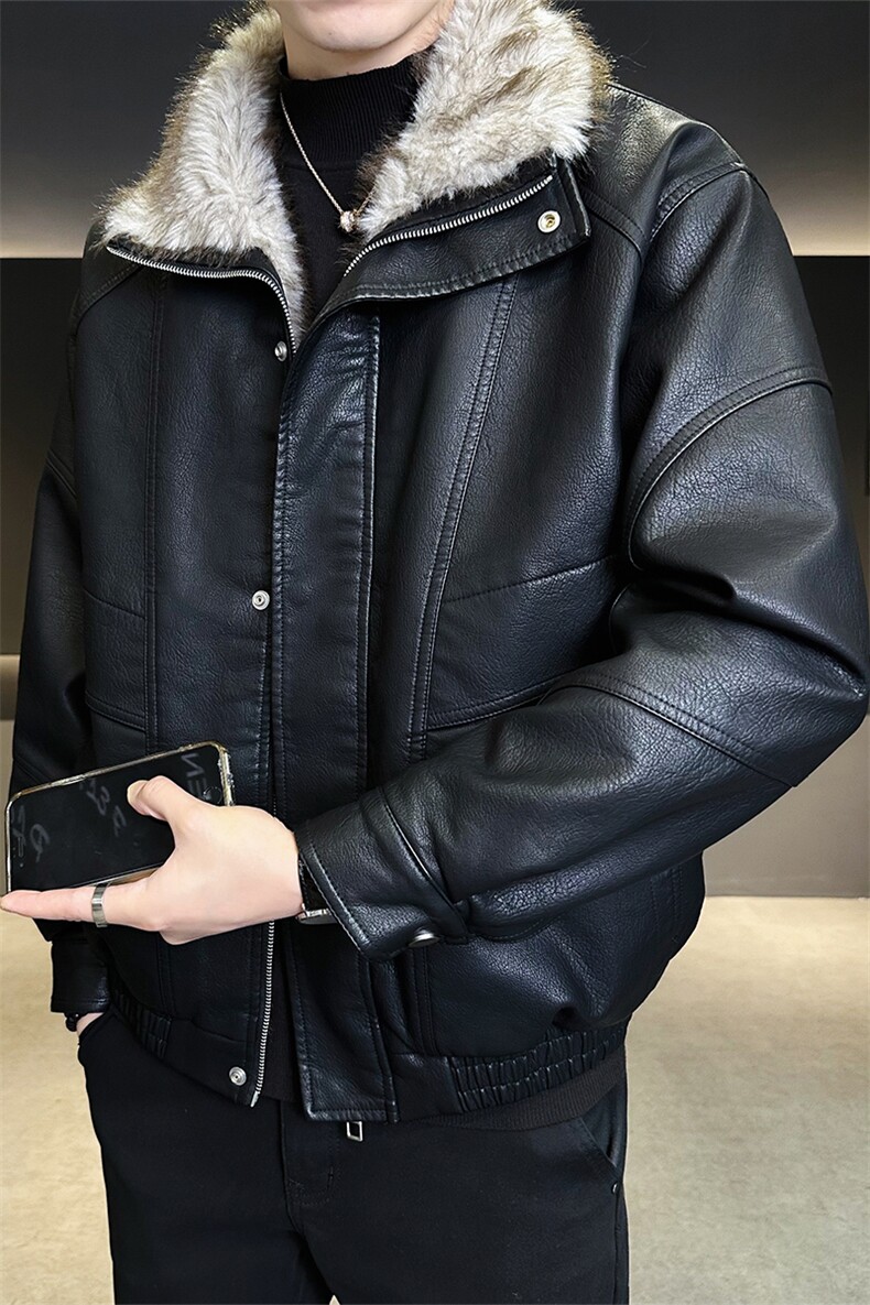 座山雕加绒皮衣男加厚宽松版冬季外套C317-26628-P215,男装皮衣,电商C317