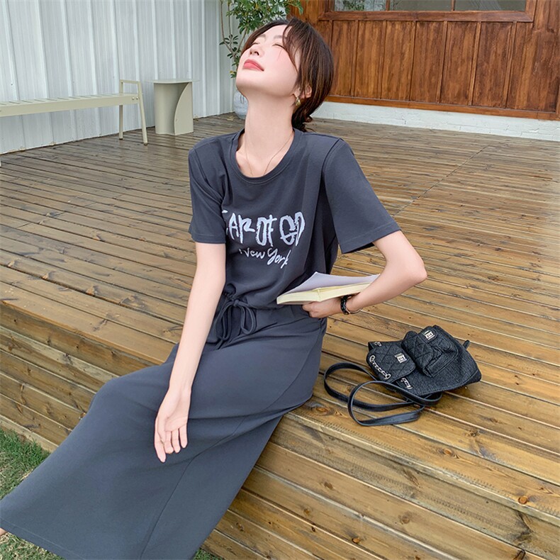 新款现货主推高级灰字母印花针织套装9850-P125-K178,女装套装/套裙,2C129