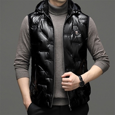 22冬季新款羽绒马甲男保暖外套80白鸭绒PU休闲连帽ZG22951-P170，男装羽绒服，钱塘6003（原4033）