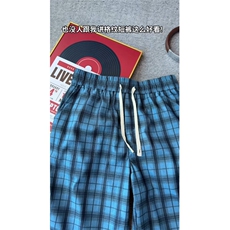 现货！美式复古撞色蓝色格子短裤格纹夏季-EX50975-特批20，男装牛仔裤，电商A061
