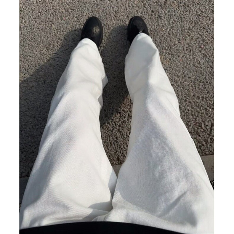 白色直筒牛仔裤男夏季薄款cleanfit美式高街显瘦显腿长微喇裤子图片