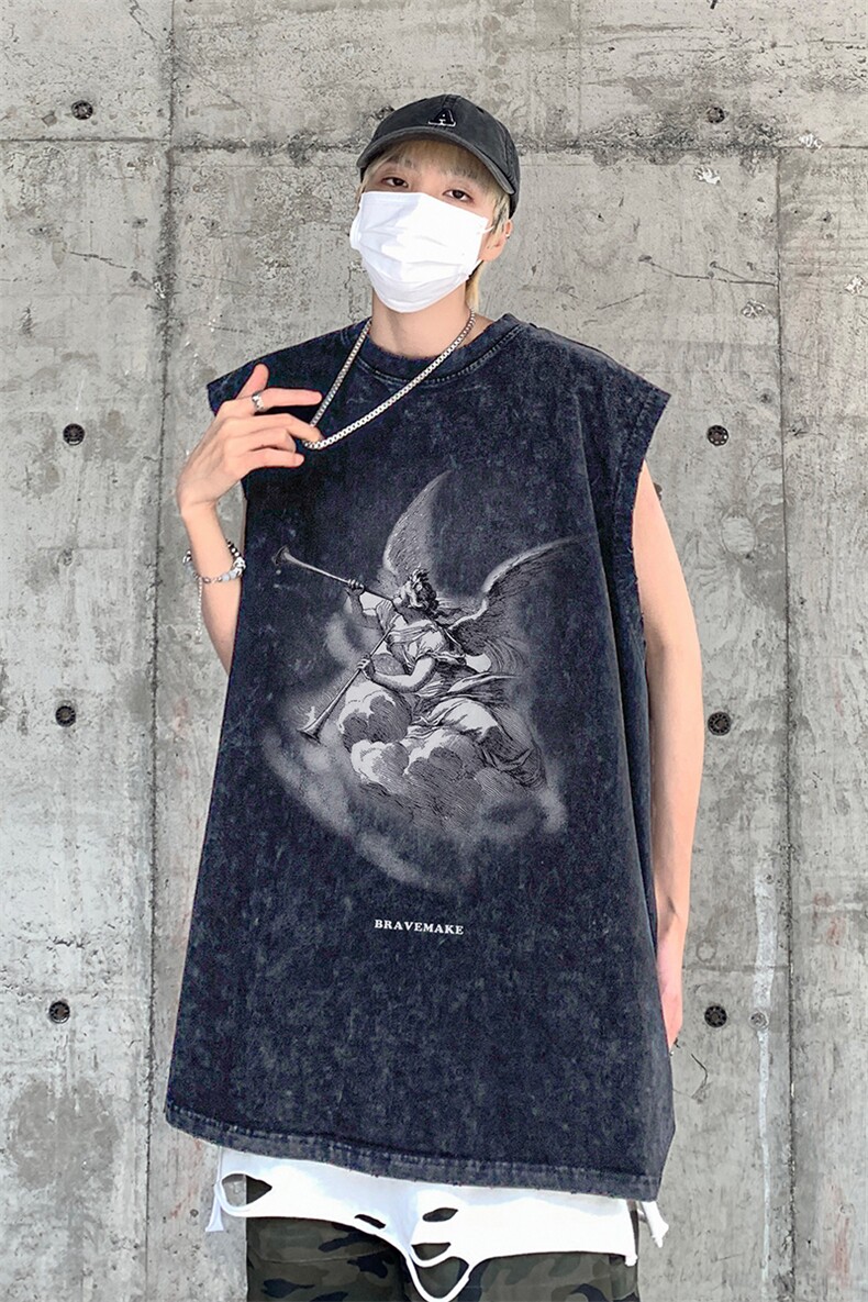 XZ514-2-1287-P38美式人像印花水洗做旧夏无袖背心/马甲/坎肩,男装背心/马甲,星座514-2(原B239)