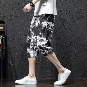 黑墙 日系棉麻宽松七分裤 夏天薄款亚麻加大码花裤子K001P35图片