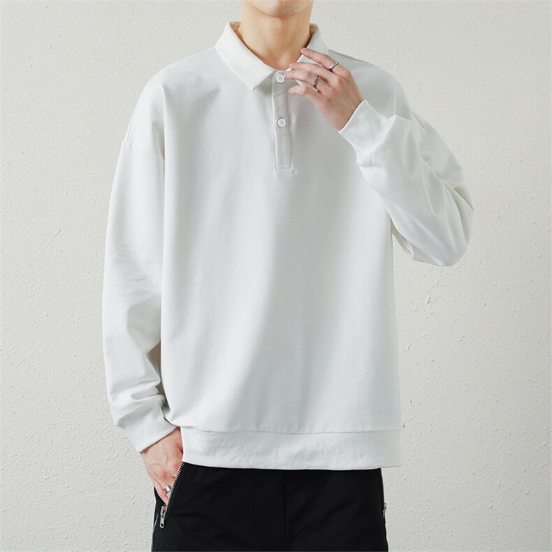 抖音得物高品质二开230克精梳珠地光版纯色宽松长袖T恤翻领POLO衫,男装T恤,电商A486