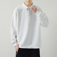 抖音得物高品质二开230克精梳珠地光版纯色宽松长袖T恤翻领POLO衫，男装T恤，电商A486