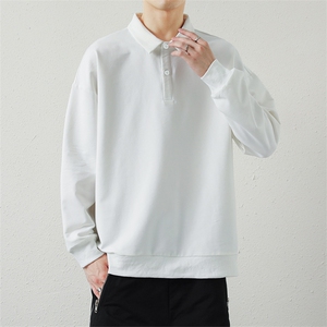 抖音得物高品质二开230克精梳珠地光版纯色宽松长袖T恤翻领POLO衫图片