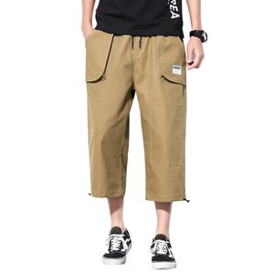 2021夏季新款日系大码休闲裤黑墙宽松工装男七分裤K377-P45图片