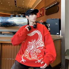 M8199/P65圣诞节新年主题款毛衣男女同款宽松大码红色针织衫外套，男装针织衫/毛衣，电商A141