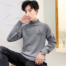 秋冬中领毛衣男比心套头外套男毛衫打底针织衫高领心焦糖M227P35，男装针织衫/毛衣，星座1207