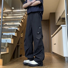 裤子男春秋季2025新款港风阔腿宽松运动休闲裤大码直筒条纹长裤潮，男装休闲裤，星座218-1（原230）