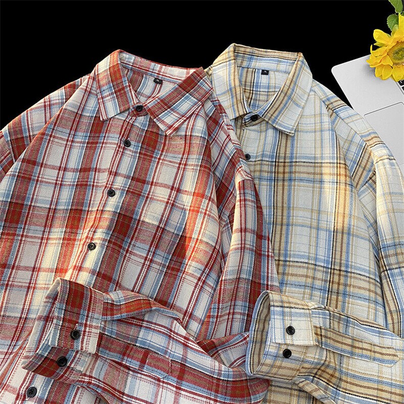 25年春季格子衬衫长袖大码宽松落肩现货DS-C323-1-2373-特批30，男装衬衫，电商C323-1