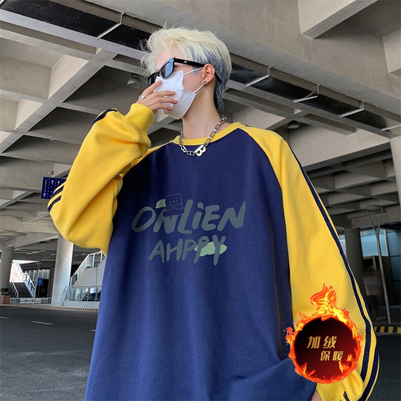 抖音得物供货提供视频秋冬重磅美式宽松织带圆领卫衣07160,男装卫衣,电商A486