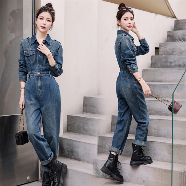 (现货)工装牛仔连体裤女2026年新款春秋高级感气质显瘦减龄连衣裤，女装连体裤，印象茜