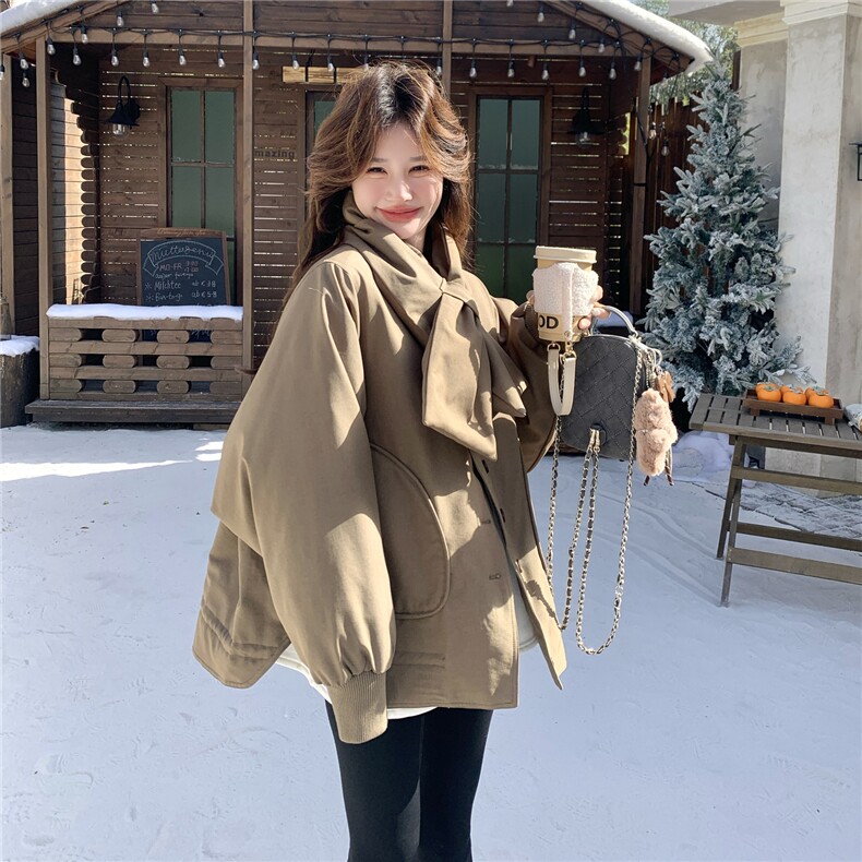 韩版休闲宽松短款羽绒服女冬季纽扣百搭90白鸭绒夹克外套，女装羽绒服，维壹