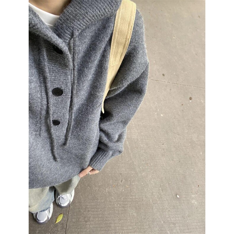 重磅秋冬装北极绒开衫毛衣美式复古休闲慵懒风针织衫加厚连帽外套,男装针织衫/毛衣,电商A486-1