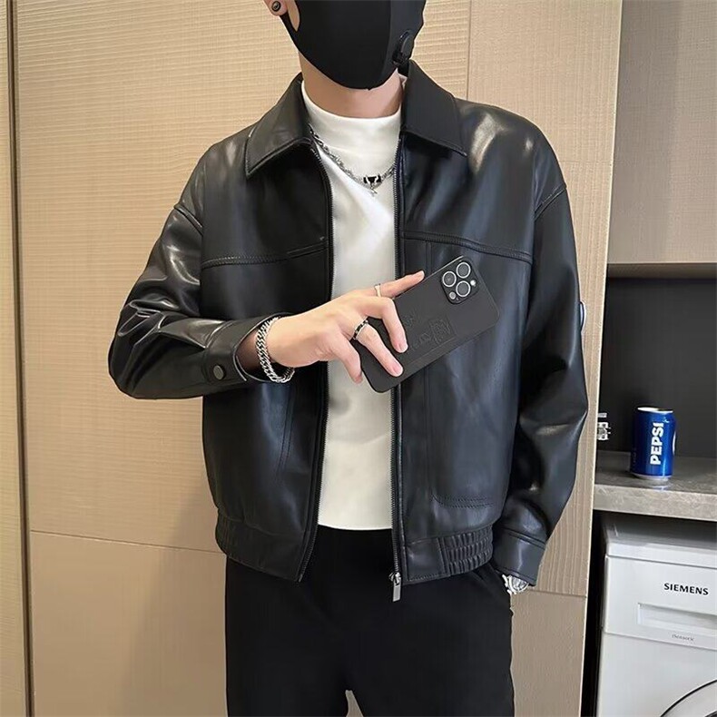 新款文艺高级感短款皮衣外套男士2026新款常规款百搭无品牌翻图片