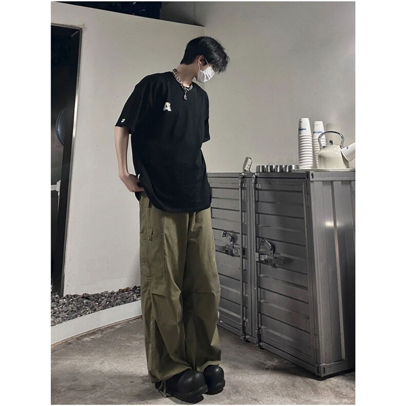 美式复古高街降落伞裤宽松休闲阔腿抽绳工装长裤子潮牌XXG07,男装工装外套,星座208-5
