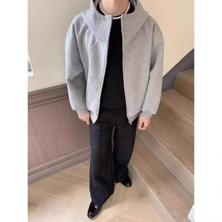 美式重磅解构连帽外套男冬季潮牌设计感拼接卫衣高街痞帅情侣帽衫,女装短外套,四季星座505