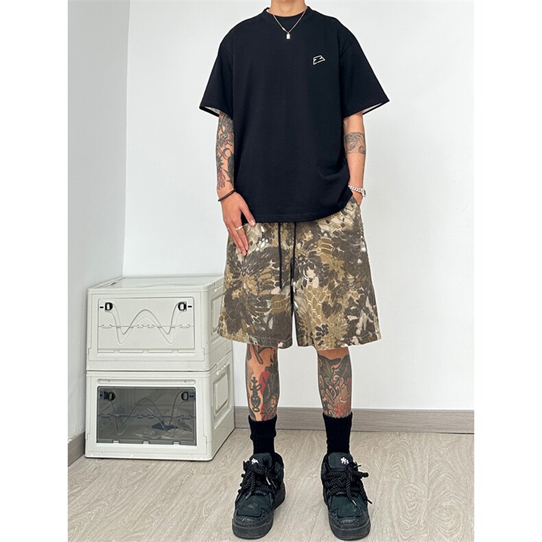 港风蜂窝爆裂纹迷彩短裤五分裤休闲裤A014-DY25080-P45控68,男装休闲裤,电商A014