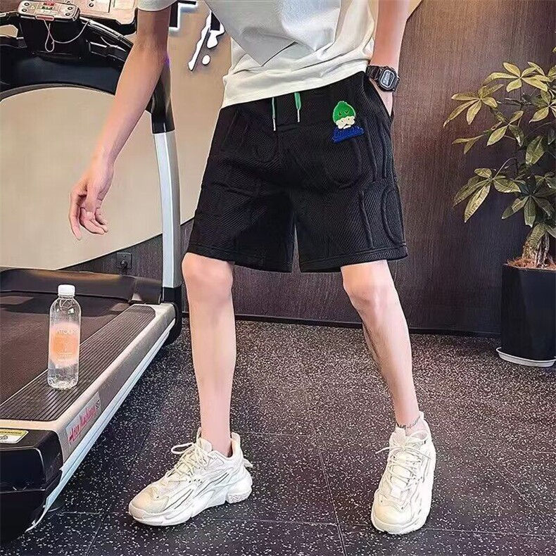 夏季直筒宽松腰宽松型高级感华夫格短裤潮牌五分休闲裤青少年百搭图片