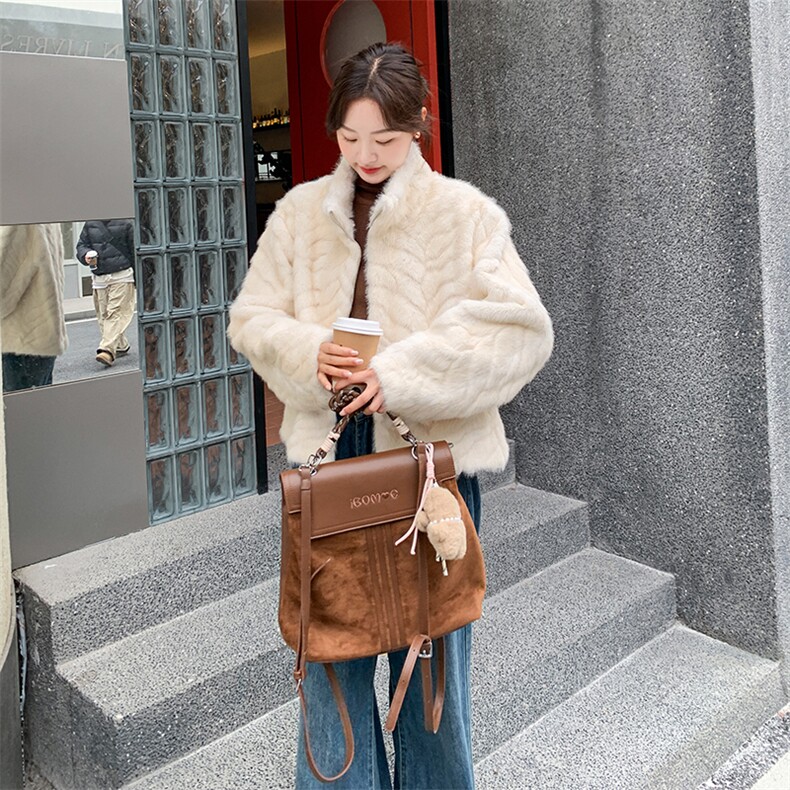 210-7703-P185-K258仿水貂高端皮毛一体2025年冬季女,女装羊羔毛/颗粒绒,韩蜜菓