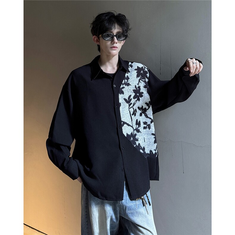 现货CS7131-P35特控60大码早秋拼接印花衬衫,男装衬衫,电商D232