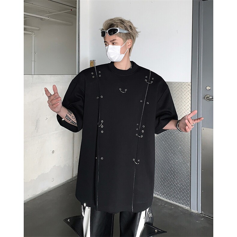 现货！25夏季男士金属垫肩设计感气眼铆钉T恤短袖DX81-P78,男装T恤,电商B288