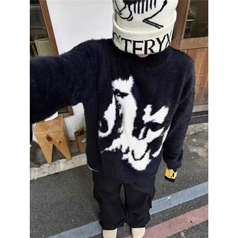 欧美小众高级感毛衣男宽松氛围感圆领套头针织衫情侣上衣Y5227，男装针织衫/毛衣，星座601-1
