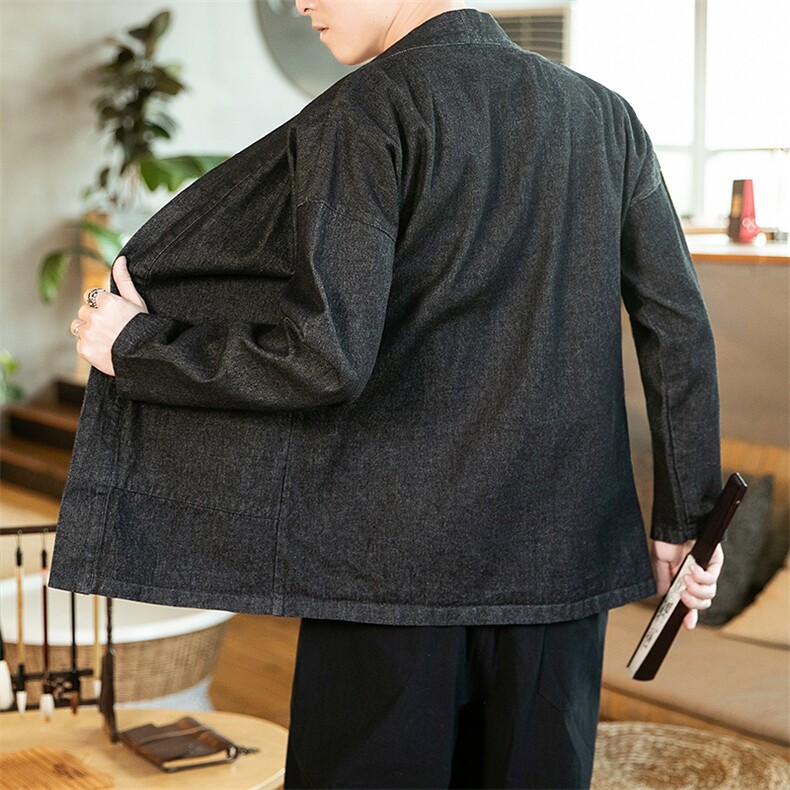 20秋冬大码汉服开衫道袍外套风日系和风男女情侣牛仔F16/,男装夹克,钱塘713