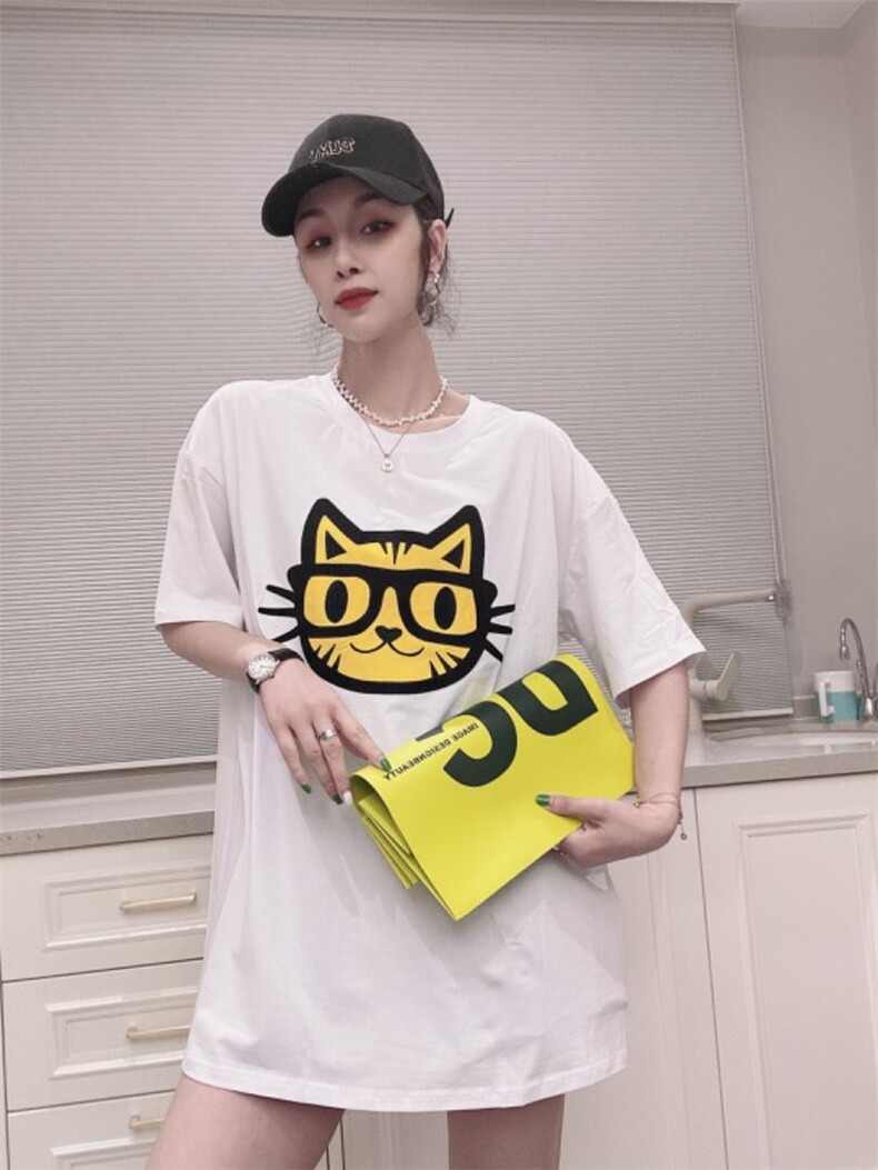 休闲刺绣老虎大版T恤，女装T恤，可纳奇