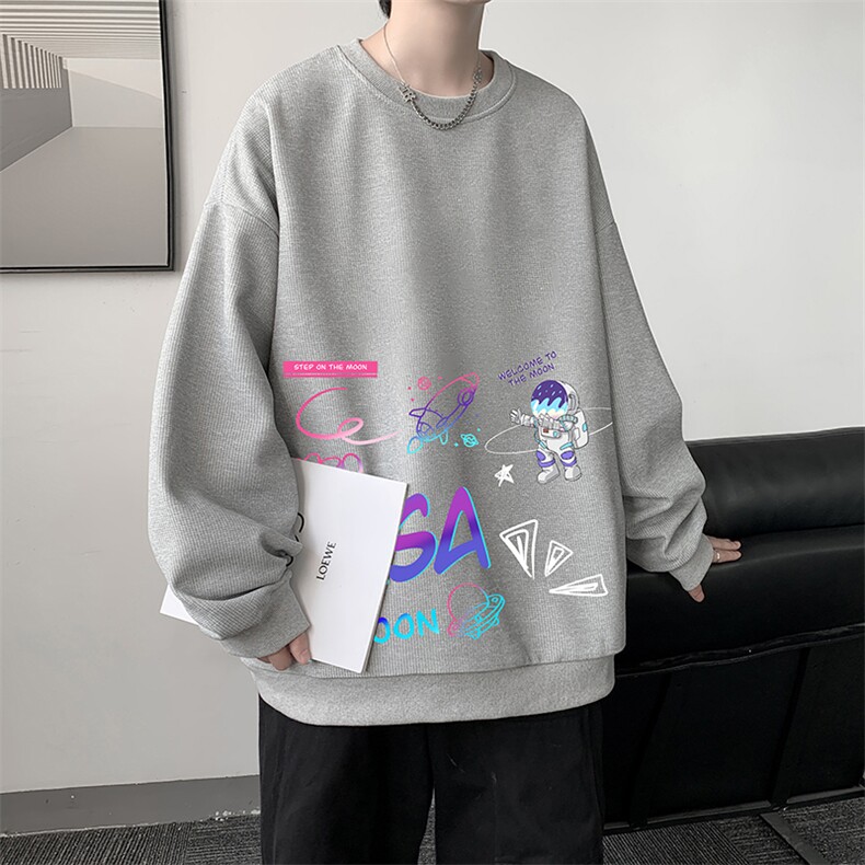 华夫格卫衣圆领卫衣男大码长袖t恤外套HW76186-P30加绒款-P40,男装卫衣,电商A040