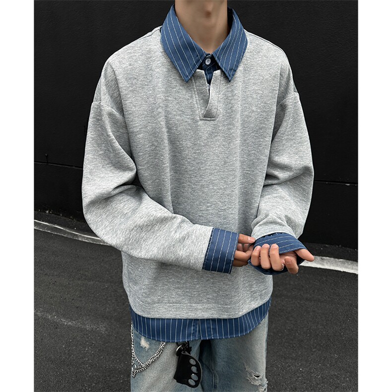 2026春季新款复古假两件Polo衫男老钱风条纹卫衣W5019-特P38控68,男装Polo衫,电商A001